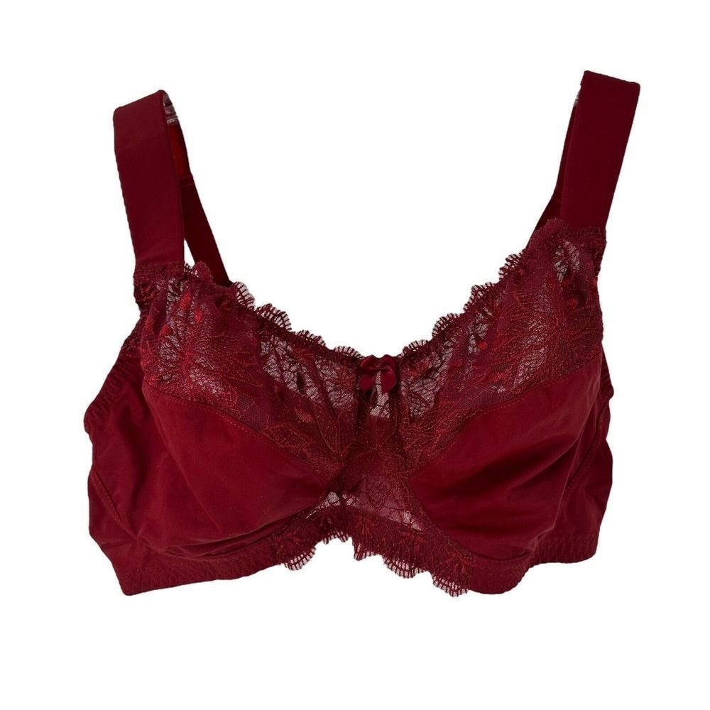 Curve Muse Bra Size 40DD Red Lace Sexy Wireless Sheer Panel Half Lined Bra NEW
